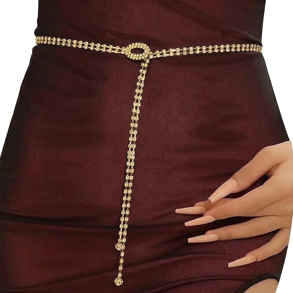 Gouden Strass Riem Dames, Verstelbare Metalen Heupketting, Elegante Dunne Kettingriem voor Jurk Jeans Broek, Modieus Decoratief Taille Accessoire voor Dames Feest en Avondmode