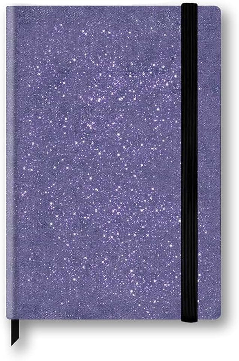 Glitternotitieboek in A5-formaat, met vaste omslag, blanco papier, bladwijzer, elastiek en vouwtas