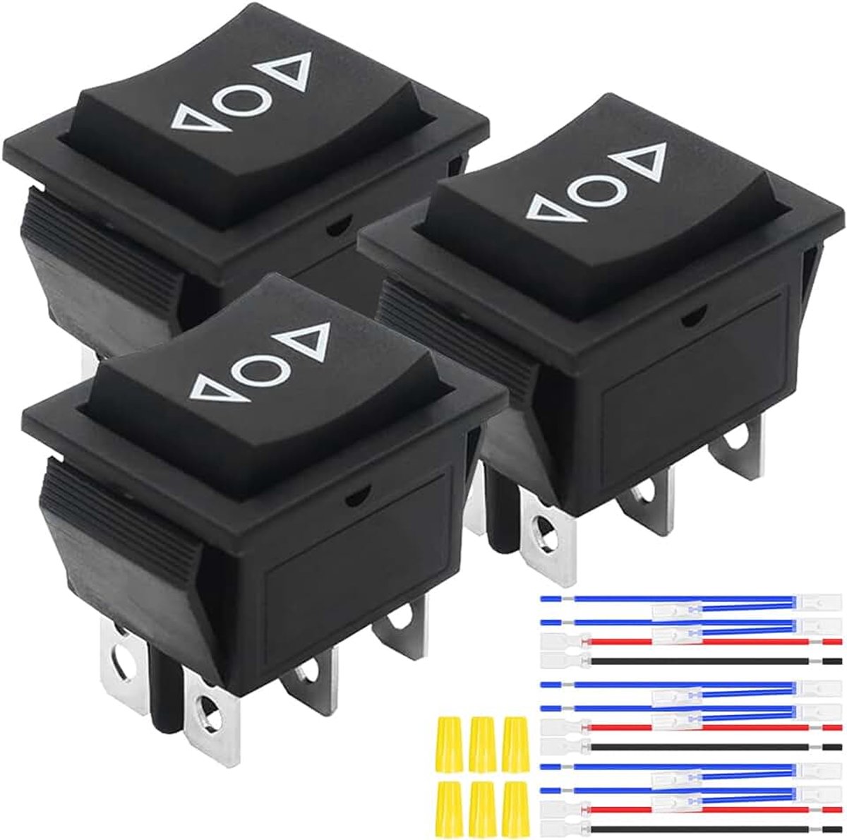 3 stuks momentane motorpolariteitsomkeer-wipschakelaar zwart DC 20A 12V DPDT 6-pins 3-positie (ON)-uit-(ON) automatische resetschakelaar 16A 250V AC/20A 125V AC met overbrugdraden voor boot