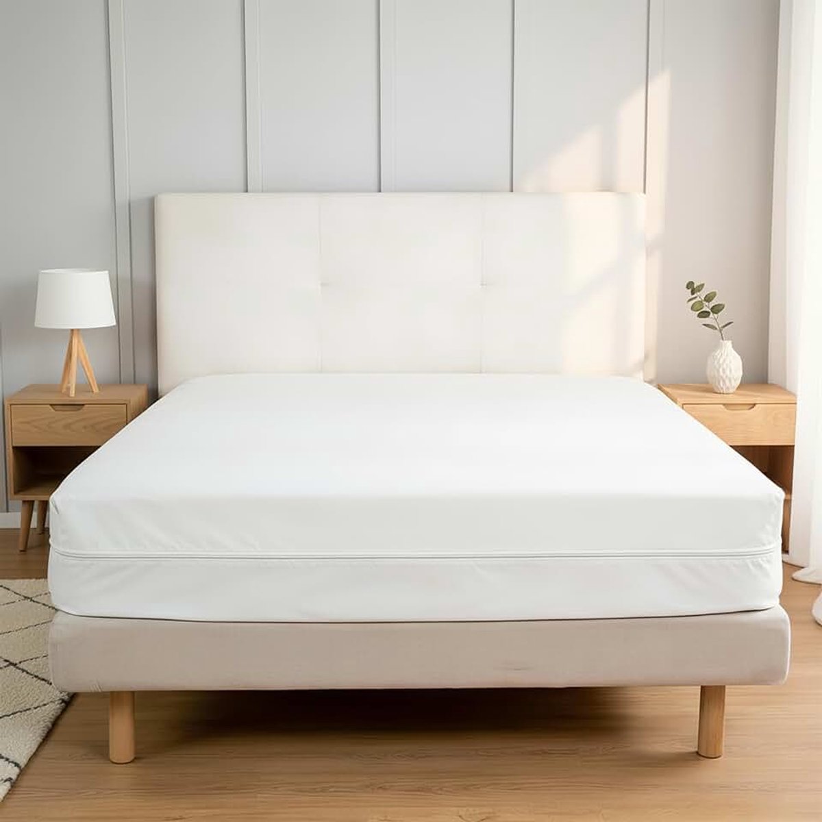 Matrasbeschermer met TPU, beschermende hoes met ritssluiting, complete afdekking, wasbaar, wit, voor matrassen van 135 x 190/200 cm, 1 stuk