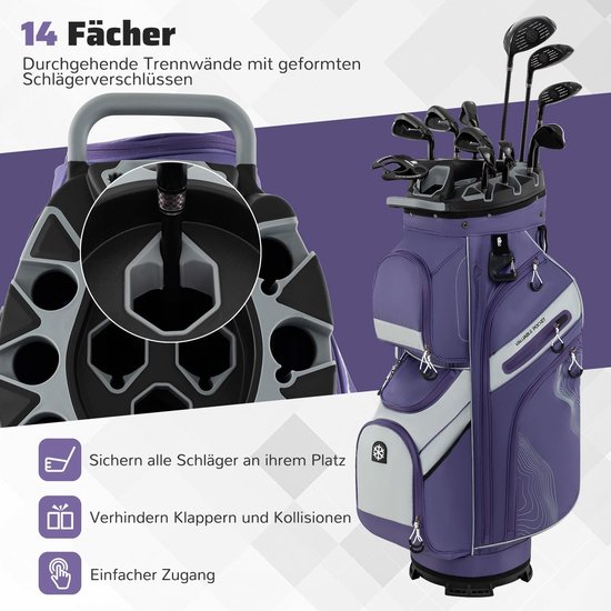 COSTWAY Golftas, lichte golftas met onderverdeling en draagriem, draagbare golftas met regenhoes en 11 vakken, waterafstotend, voor heren en dames van Costway — afbeelding 3