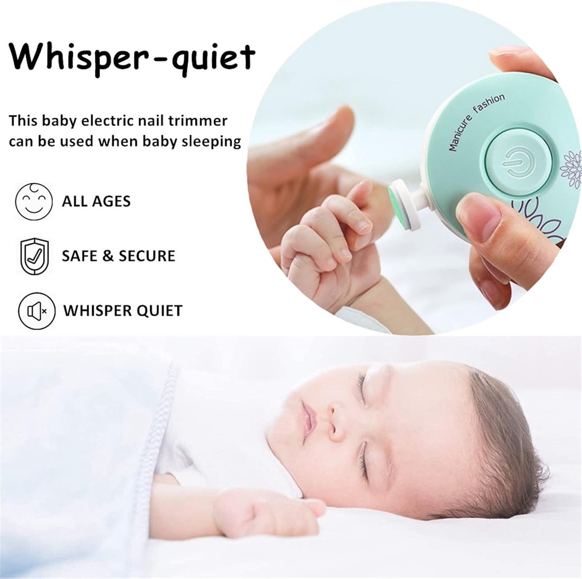 Elektrische Baby Nagelvijl met 6 Slijpkopjes, Stille Baby Nagelknipper voor Pasgeborenen, Baby's, Peuters en Volwassenen, Zachte Nagelverzorging voor het Hele Gezin, Draagbaar, Groen — cadeau in Verzorging - foto 4