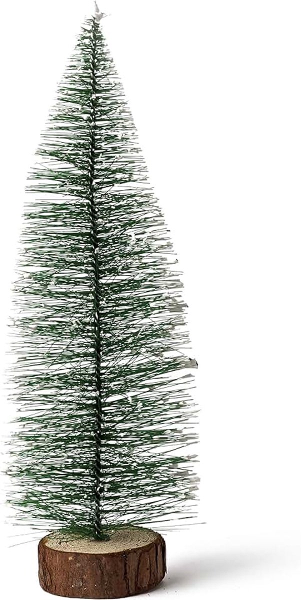 Kerstboom, 25 cm, met houten basis, groen, eenheidsmaat