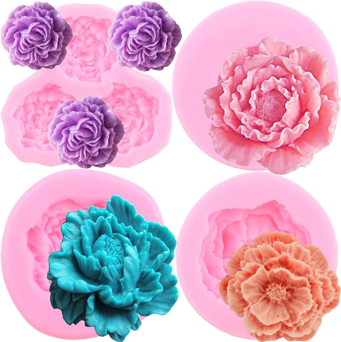 Flower Siliconen Fondant Mould voor Cake Decoreren Chocolade Snoep Polymeer Klei Kaars Zeep Gom Pasta Set van 4