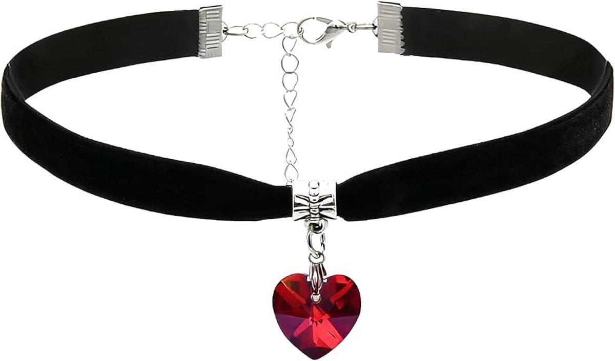 Fluwelen hartvormige ketting, damesmodel, verstelbare verlengketting, trendy punkstijl, geschikt voor cosplay, feesten en Valentijnsdag.