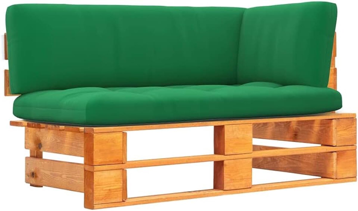 Hoekbank van pallets, geïmpregneerd grenenhout, modulair met kussen, voor tuin en terras
