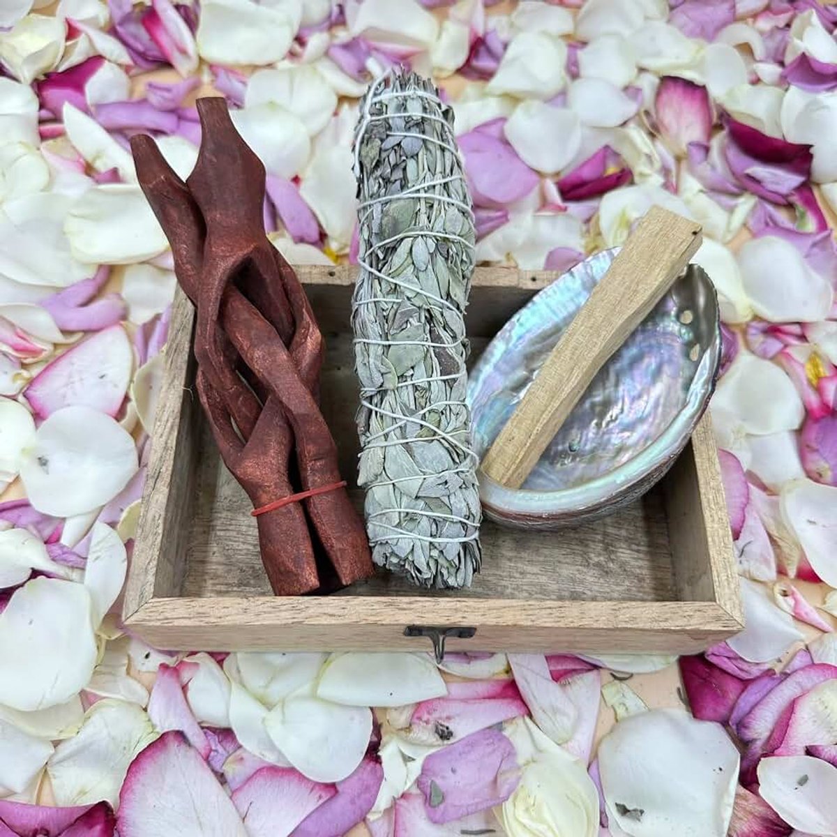 Abalone schelp 11-13 cm + Smudgestick Witte Salie + Palosanto