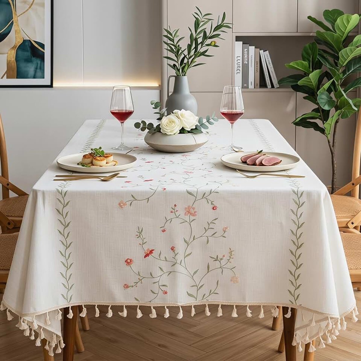 Linnenlook, afwasbaar, 140 x 140 cm, wit, linnenlook, voor keuken, eetkamer, woonkamer, outdoor