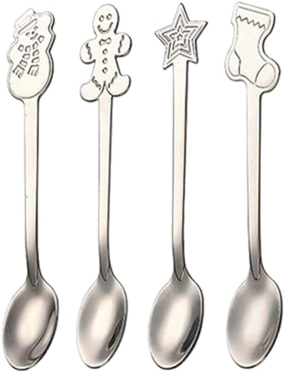 4Pcs Kerst Koffie Lepels Kerst Rvs Kleine Lepel Theelepels Dessert Lepel Nieuwjaar Kerst Ornament Servies