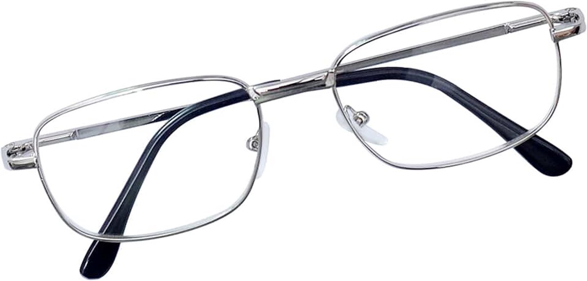 Leesbril voor dames en heren, rechthoekig metalen frame, heldere lens + brilband
