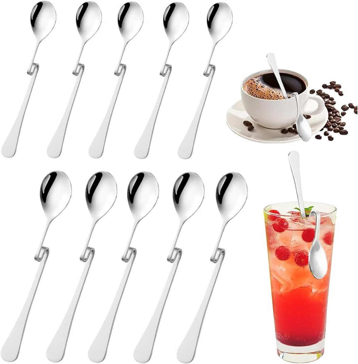 10 stuks koffielepels van roestvrij staal, zware honinglepel, roestvrij staal met knikje, jamlepel, honinglepel roestvrij staal, latte macchiato-lepel, spiraalvormige hangende roerlepel, jamlepel
