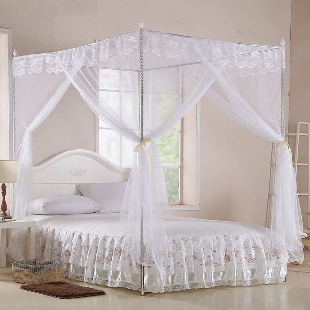 Klamboe Beddengoed Prinses, Luxe Drie Zijopeningen Luxe Gordijn Drie Openingen Bed Luifelnet (L) aan de zijkanten Na Net (150 x 200 200)