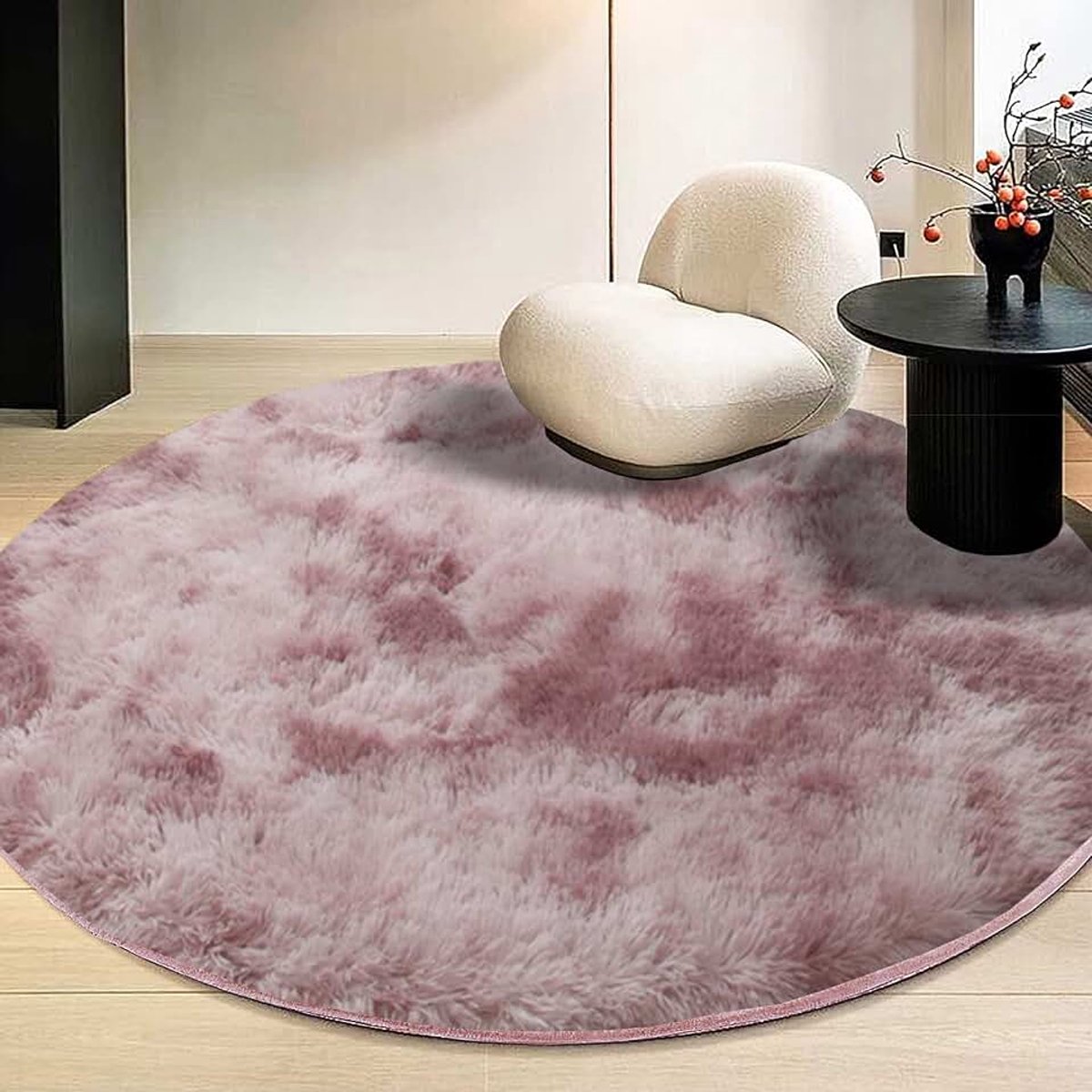 Rond tapijt voor decoratie kamer, pluizig rond tapijt voor slaapkamer, schattige pluche speelmat woonkamer eetkamer pluche rond tapijt, 1,2 m diameter, roze paars