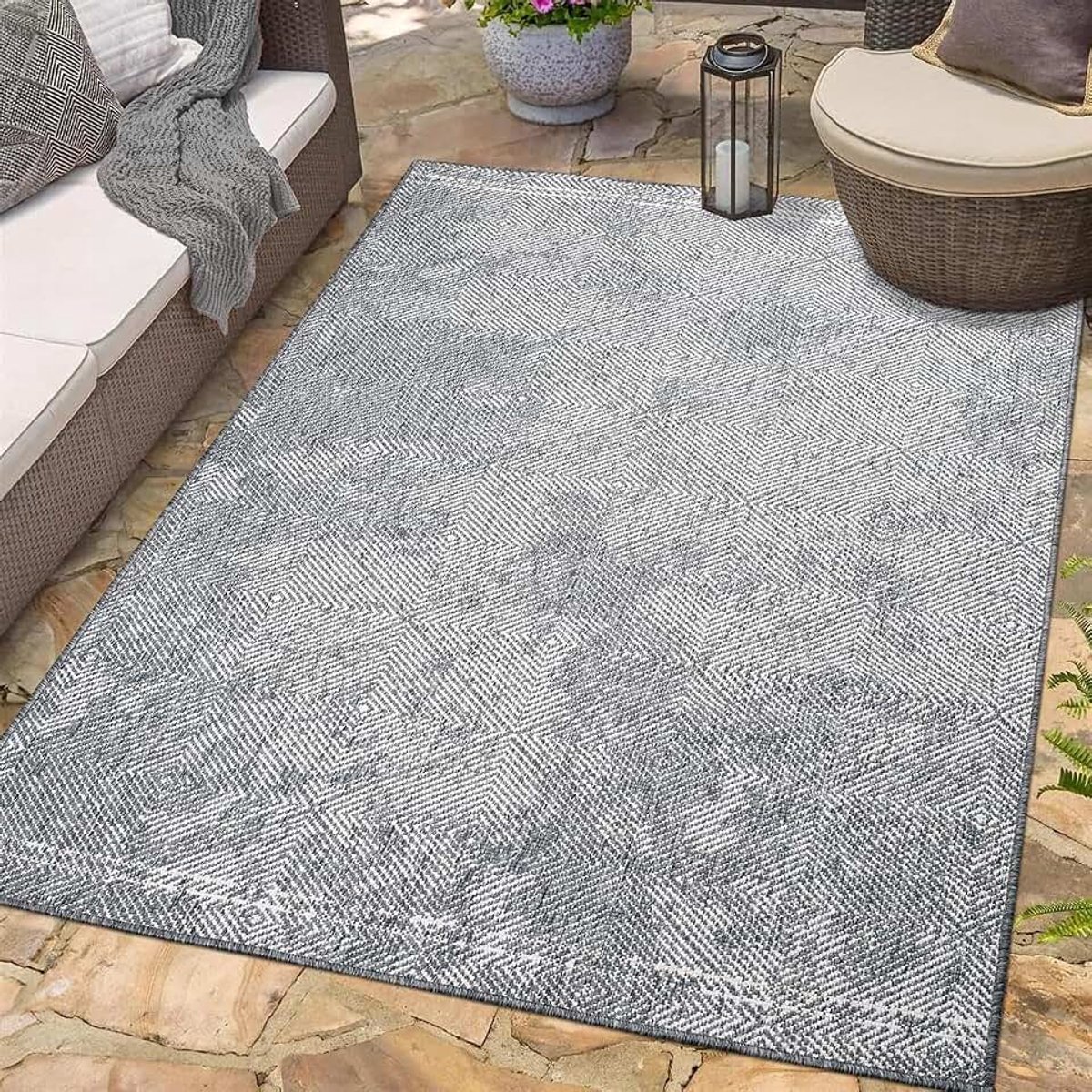 Carpet city Indoor en outdoor tapijt grijs - omkeerbaar tapijt - 200x290 cm - ruitpatroon - weerbestendig voor balkon, terras - moderne tapijten voor binnen woonkamer keuken