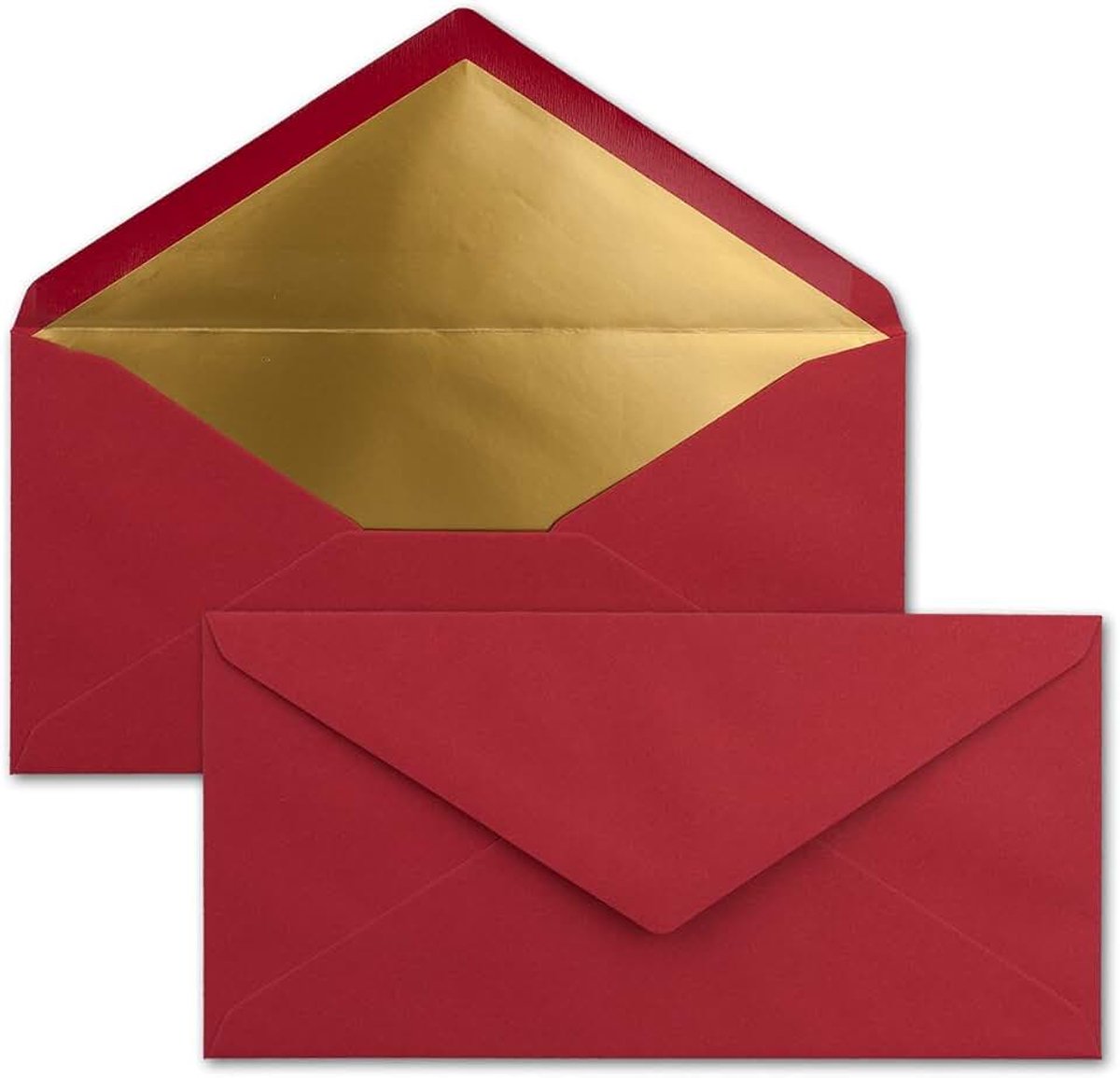 Enveloppen DIN lang - donkerrood met goud-metallic voering - 110 x 220 mm - nat lijmen - feestelijke enveloppen voor Kerstmis