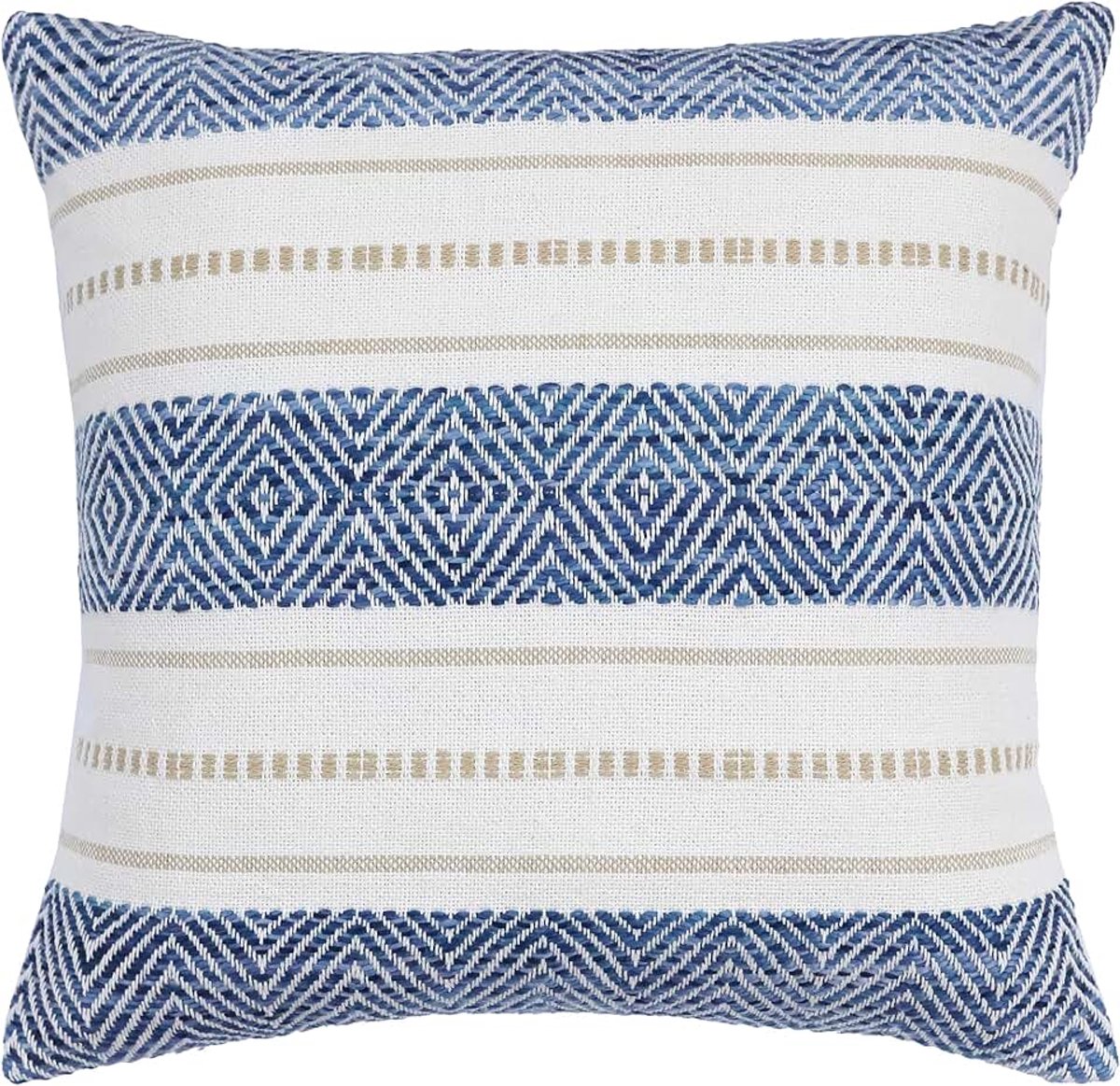 Sierkussen - kussenhoesje | Decorative Cushion Cover for Sofa | Throw Pillowcase | 45x45 cm | Katoen en Acryl | Blauw en Wit | Met Rits