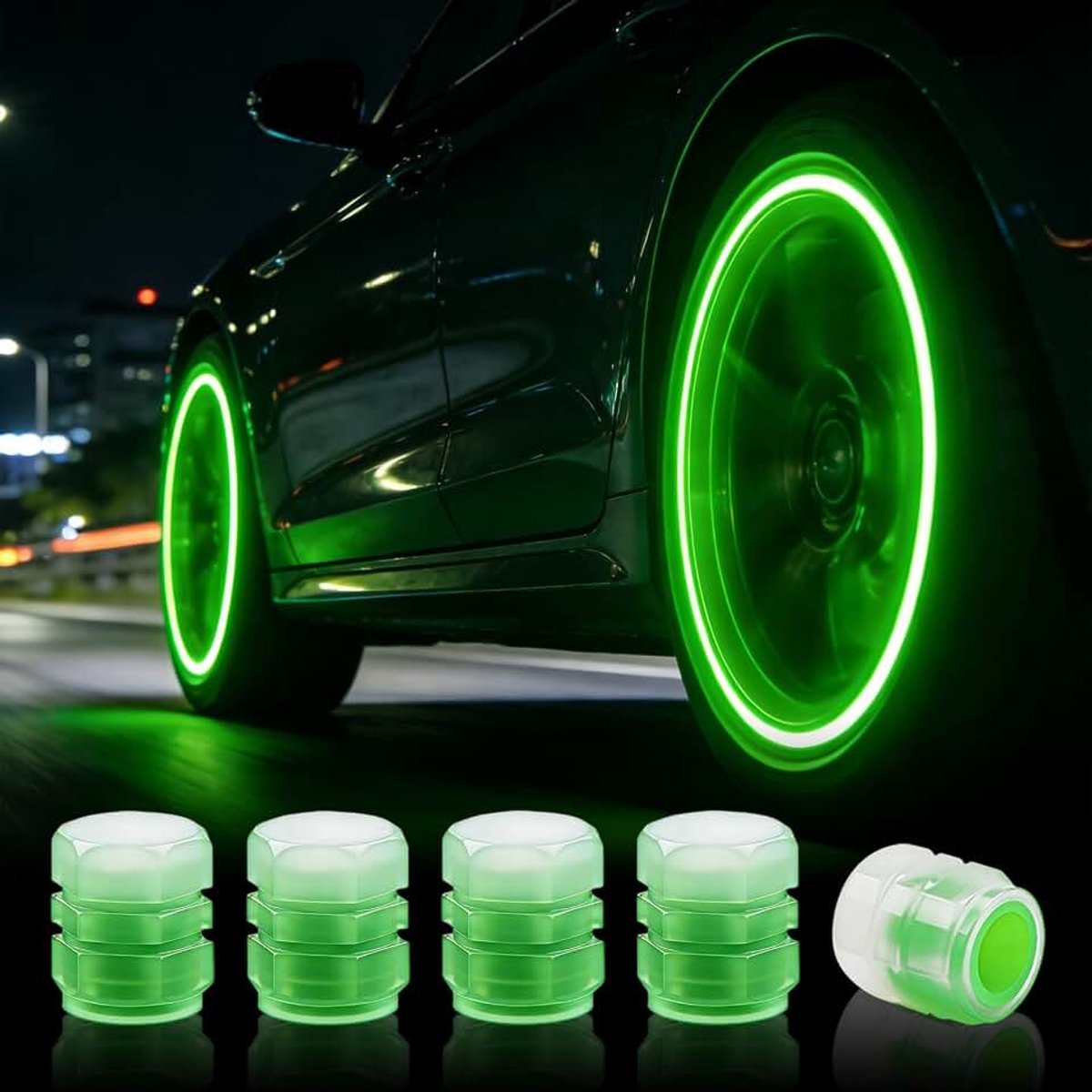 20 stuks Glow in the Dark Tyre ventieldoppen, universele fluorescerende stofdoppen, praktische bandenventielstamhoezen, decoratieve bandwieldoppen voor auto exterieur voor auto, SUV, vrachtwagen