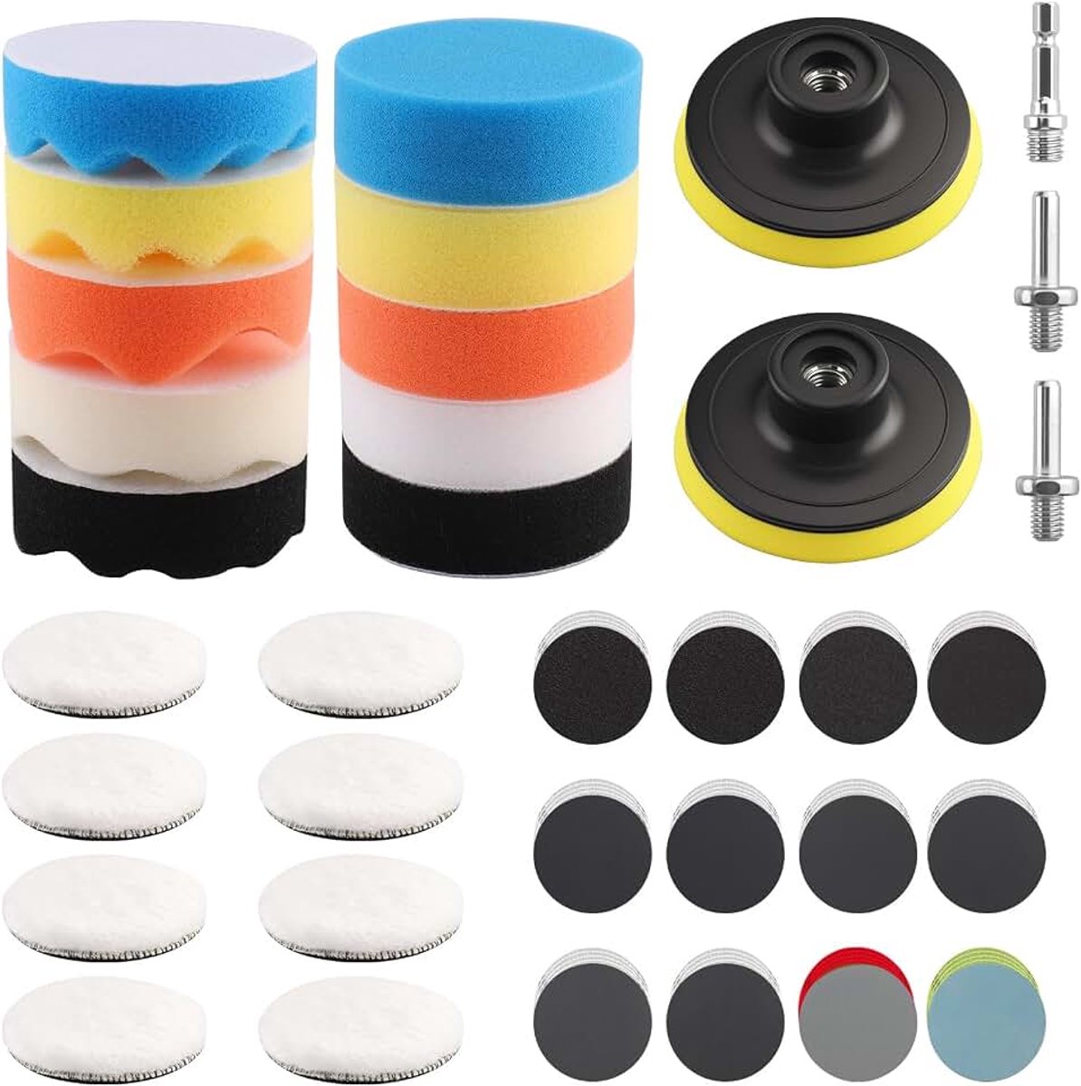 80mm Polierappsatz Batterieschroever, 83 stuks Polierschwamm Auto Set, Polierpads Winkelsliever met 75mm Slifscheiben Nassschleifpapier für Poliermaschine zum Polieren, Wachsen, Schleifen