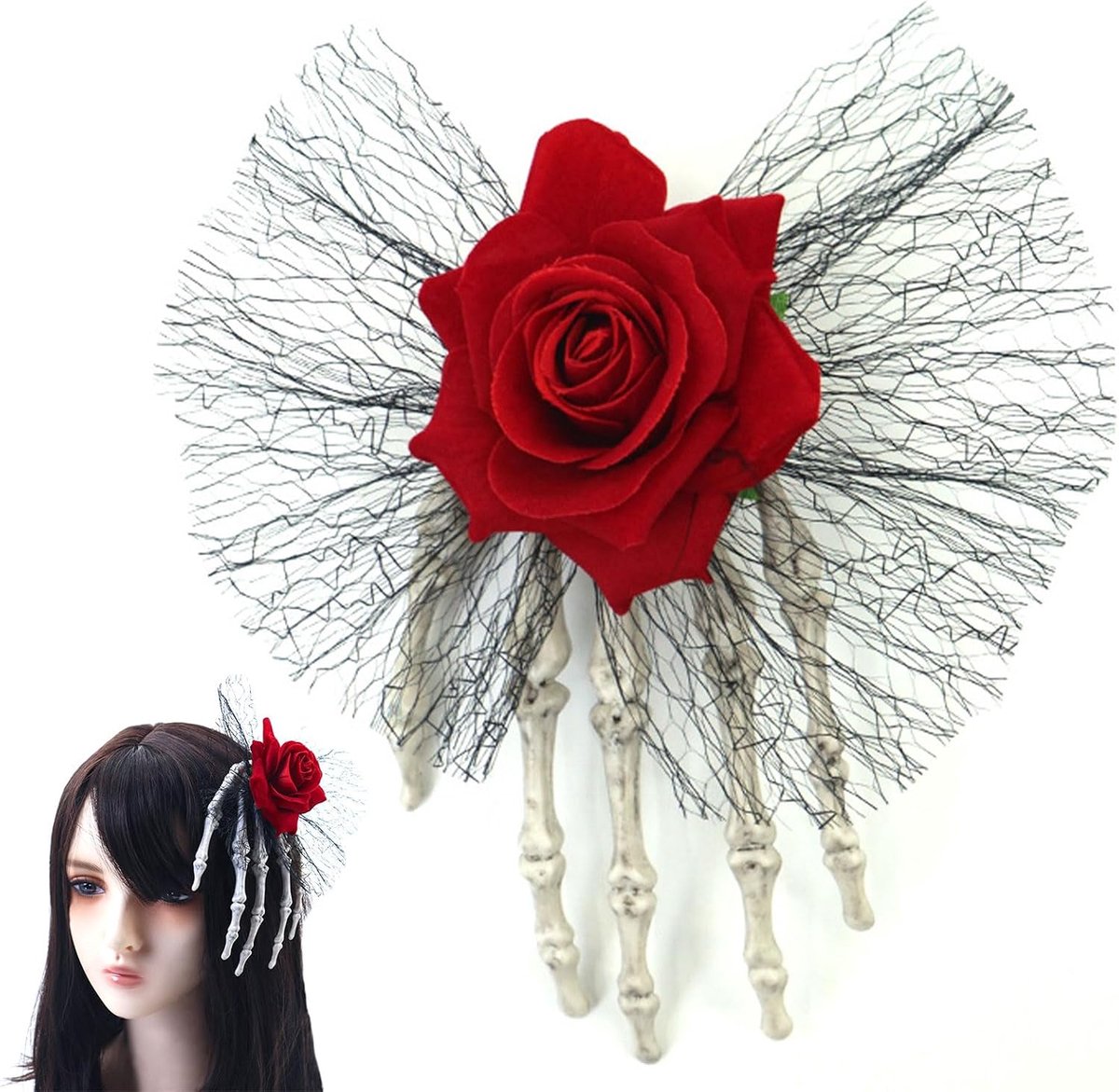Haarspeld Schedel Hoofddeksel,Schedelhaarspeld Voor Meisjes,Haarclip Schedel Haarspeld Roos Haar Clip,Elegante Bows Haarclip Hoofdtooi Voor Feestjes,Skull Haarspeld Decoratie Voor Halloween