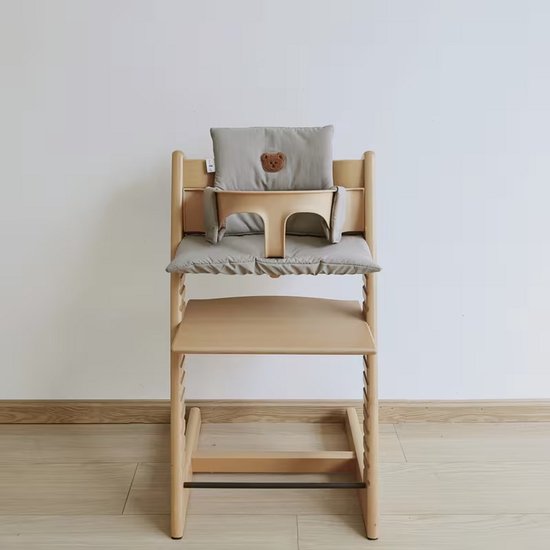 HHHK - Stokke Tripp Trapp Kussenset - Zitkussen en Rugkussen - Grijs met Beertje - Stoelverkleiner - Babyset Kussen — afbeelding 5