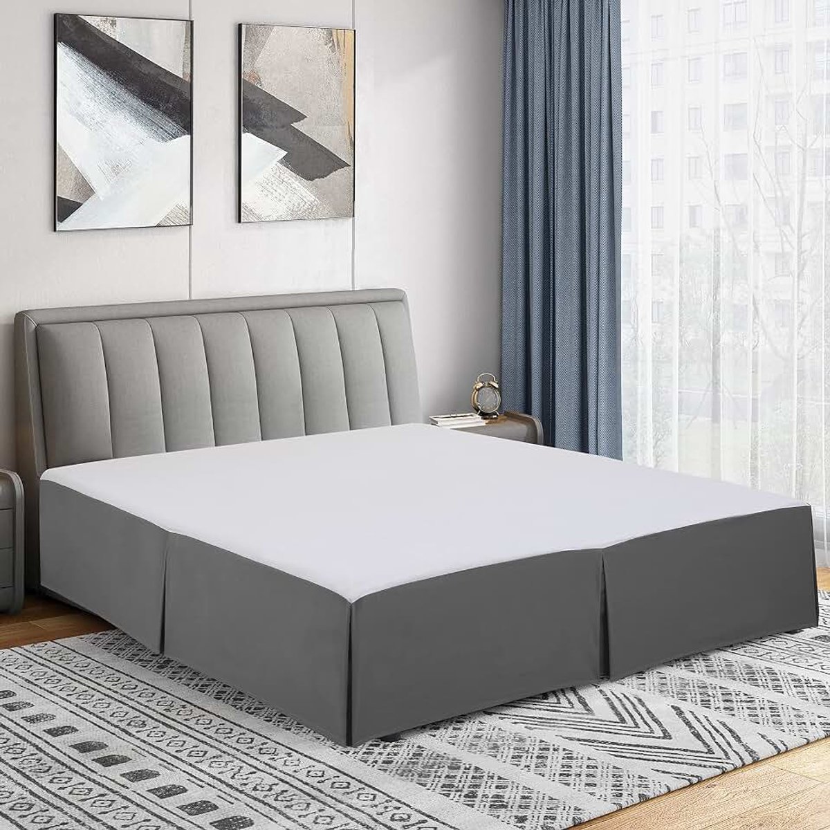 Home dubbel geborsteld microvezel geplooide easy fit bedrok, ultra zacht, vervagen en kreukbestendig - grijs, Twin