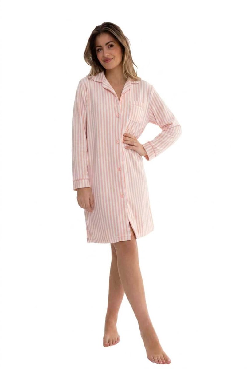Cocodream Velours Doorknoop Nachthemd 'Open Pink' - Dames Nachtmode - Lange Mouw - Roze - Maat XXL