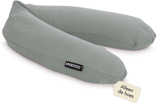 Snoozzz Voedingskussenhoes - Hoes voor voedingskussen zwangerschapskussen - 100% Hydrofiel katoen - 185 cm - Groen grijs -Stone