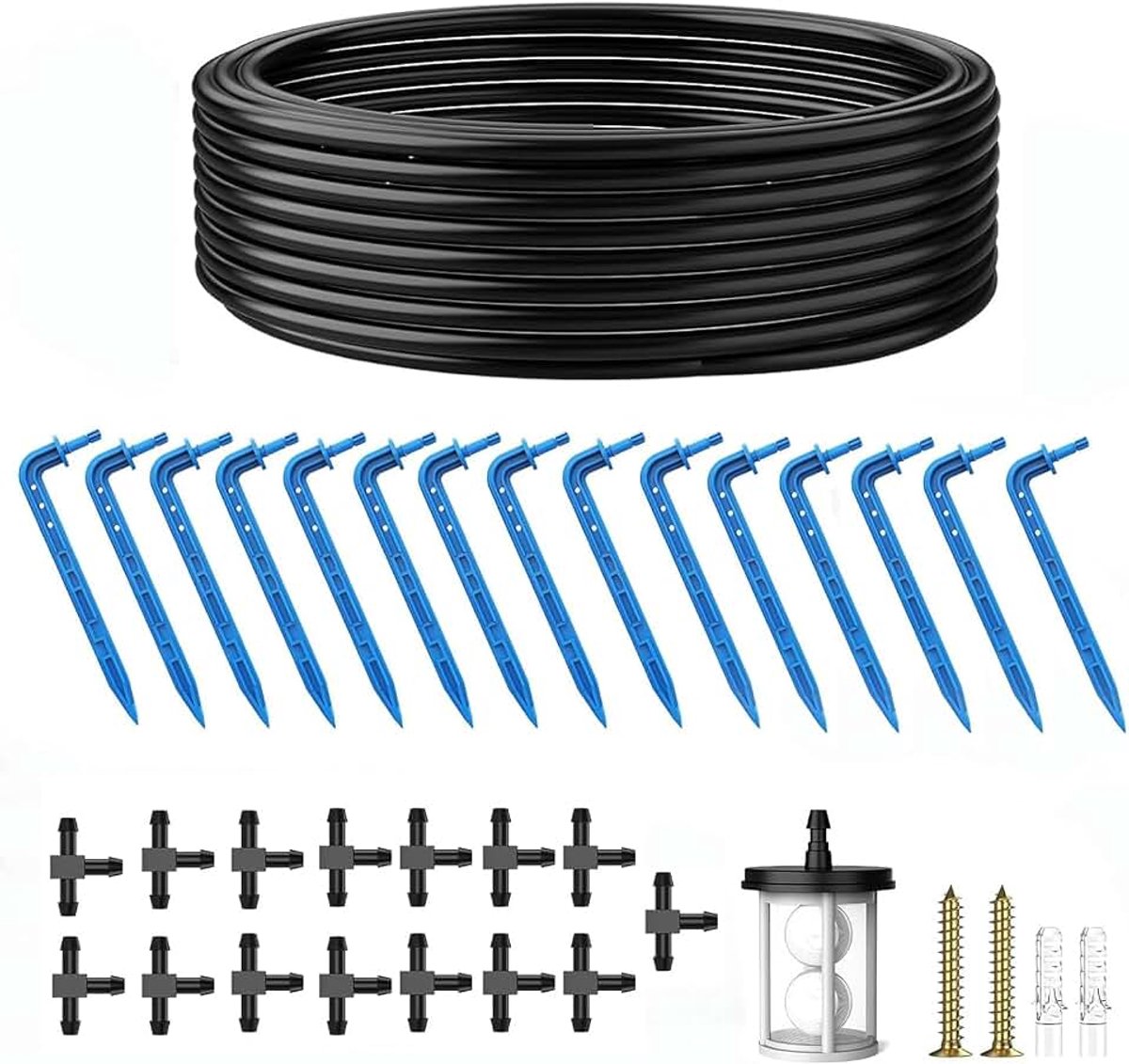 Bewateringssysteem op zonne-energie, balkon, 7,5 W, 15 m, automatische irrigatie voor planten op vakantie, met timer, druppelirrigatie op zonne-energie voor tuin, broeikas, bloemen, besparing