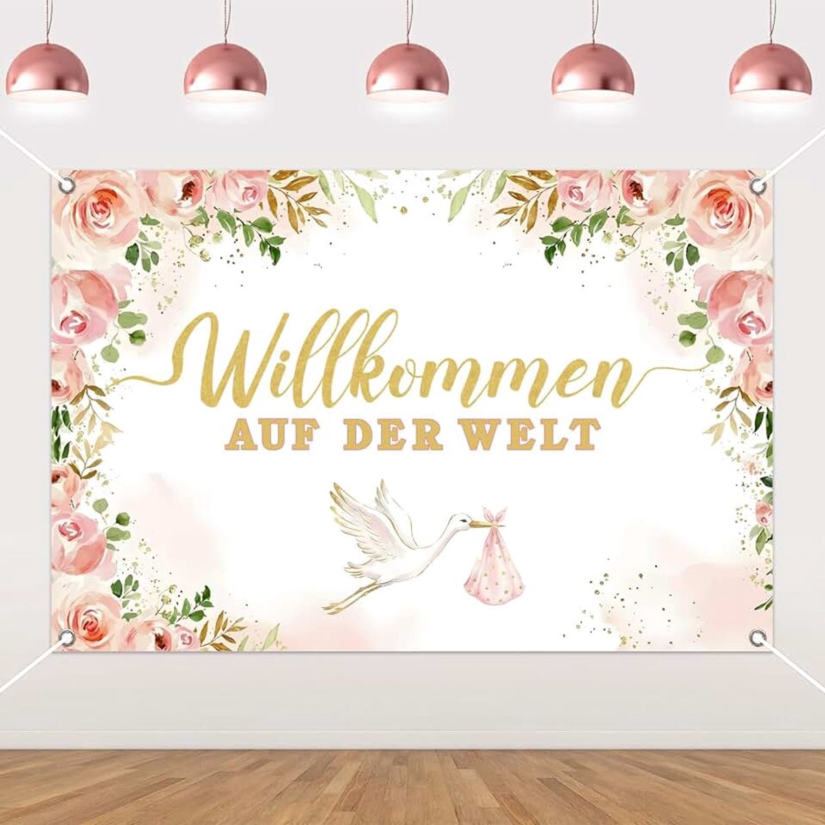 Welkom op de Wereld Achtergrond Banner - Roze Goud Welkom Thuis Baby Girl Decoratie voor Meisjes Babyshower, Geboorte Welkom-men, Baby Thuiskom, 140 x 90 cm, met Wit Lint
