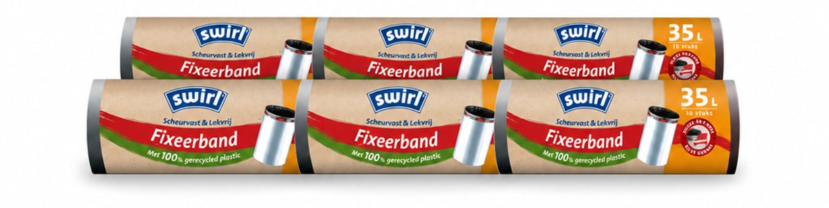 6 x Swirl – Pedaalemmerzakken – 35 L – Fixeerband – 10 zakken - Voordeelverpakking - 6 stuks