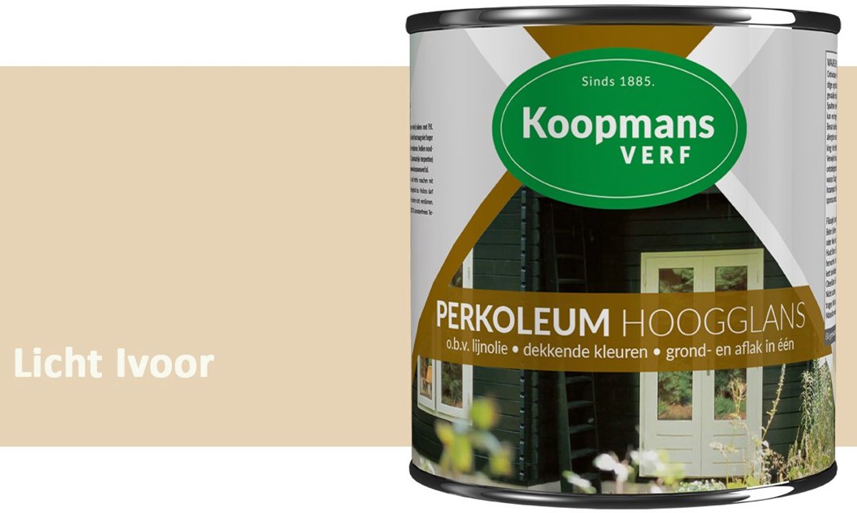 Koopmans Perkoleum Hoogglans Dekkend – Licht Ivoor – 750 ml – Dekkende Beits Buiten – Schutting, Gevel & Tuinhout
