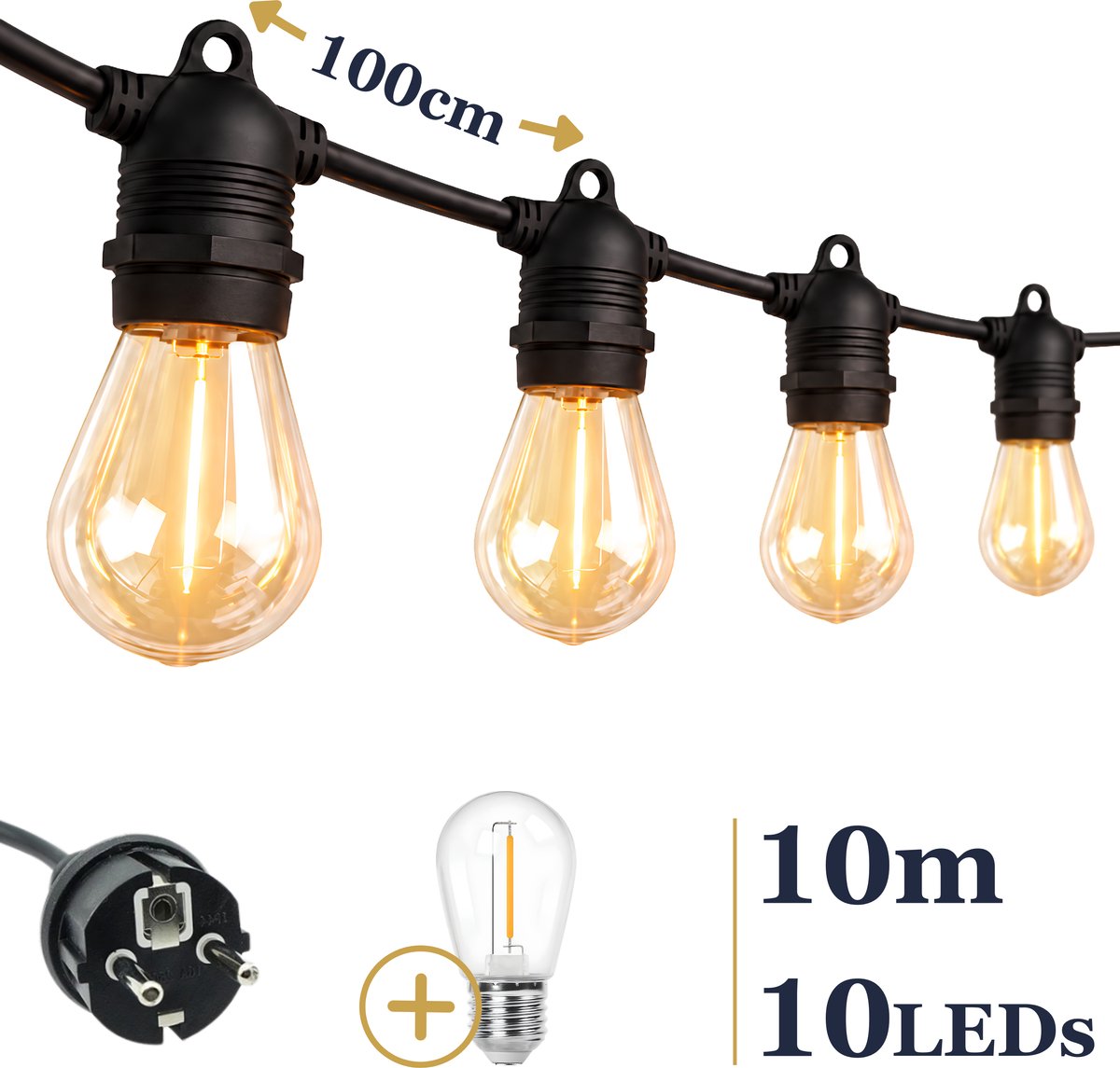 Odaily S14 Lichtsnoer 10m - 10 LEDs - IP65 - Warm Wit Licht - Premium Kwaliteit voor Buiten