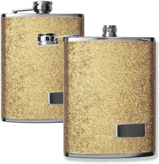 Heupfles, glitterdesign, goud, 240 ml, in geschenkdoos — afbeelding 5