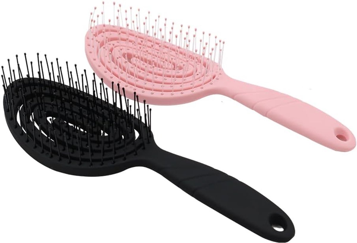 Pack van 2 ontklitterborstels, biologische haarborstel zonder baby voor dames, heren, ontwarrende borstel voor lang haar met flexibele spiraalveer, hoofdhuidmassageborstel