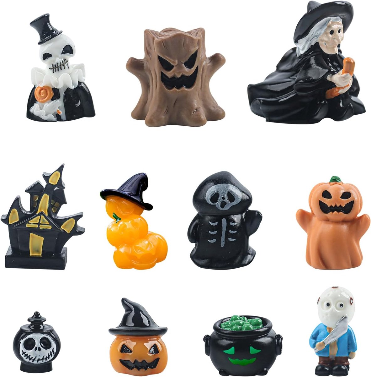 Miniatuur ornamenten, Halloween mini hars ornamenten, Halloween pompoen spook heks grasmaaier ornamenten, voor tuin bonsai sneeuwballen tafeldecoratie