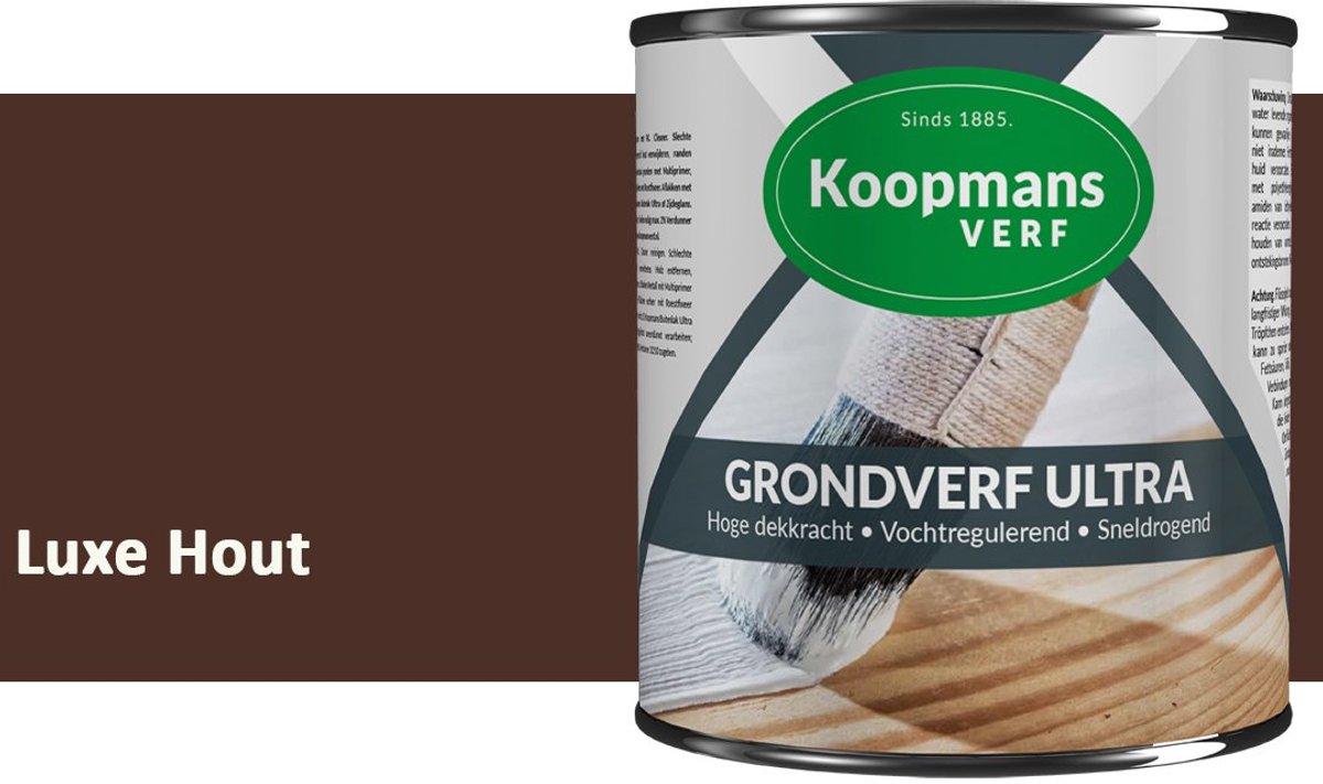 Koopmans Grondverf Ultra – Grondverf Hout & Metaal Binnen en Buiten – Vochtregulerende Primer – Hoge Dekking – Zijdeglans – Luxe Hout – 750 ml