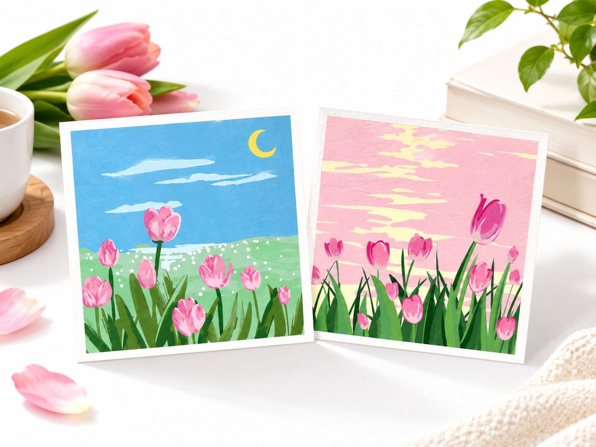 VHV - Schilderen op nummer set- 2 stuks - Tulpen schilderen op nummer pakket - Elk 20x20 cm - HD canvas - Creatief samen – versterkt de band - Kleuren op nummer