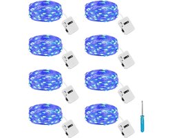Litogo Mini-lichtsnoer met batterij, 8 stuks, 2 m, 20 leds, 3 modi, waterdicht, kleine lichtsnoeren, werkt op batterijen, voor bruiloft, feest, binnen, kerstdecoratie, blauw