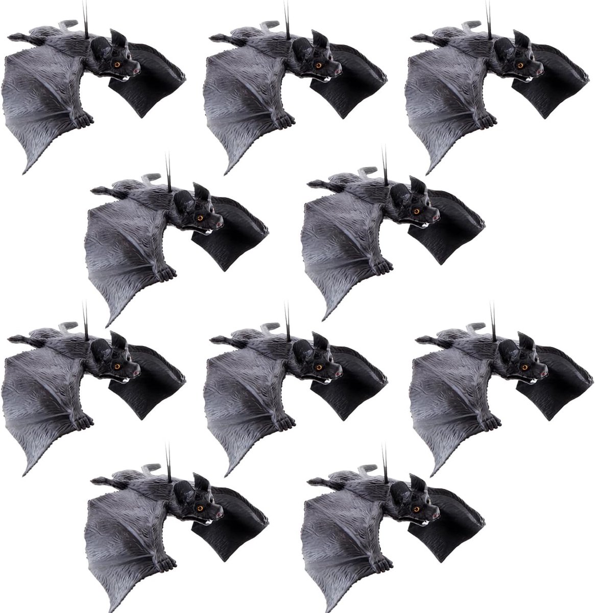 KZQ 10 Stuks Hangende rubberen vleermuis – Halloween decoratie – 3D-vleermuisdecoratie – Geschikt voor Halloweenfeesten voor het hele gezin en decoratie voor spookhuizen