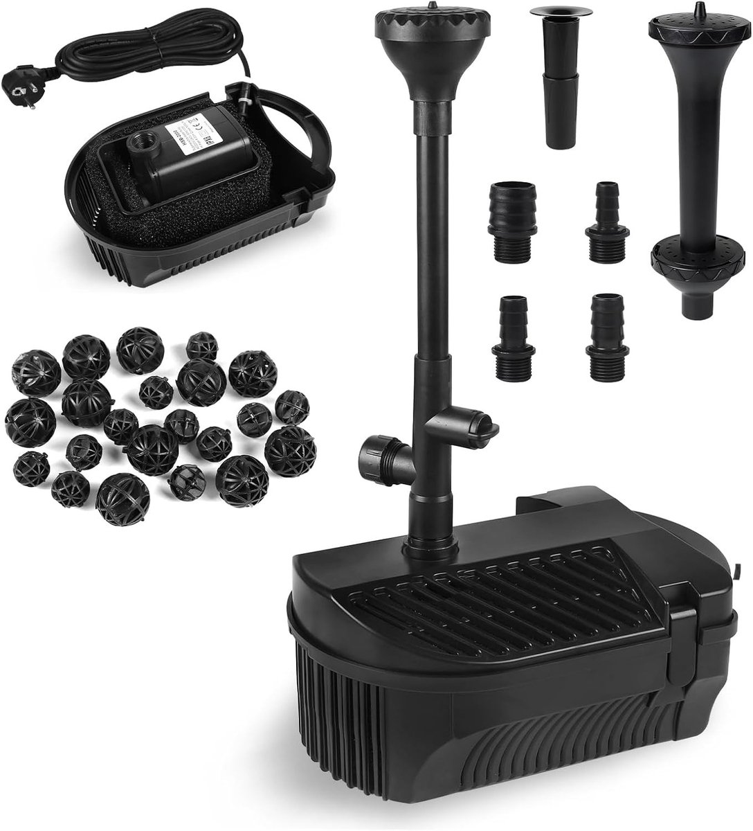 Complete Set voor Tuinvijver: 3200 L/H Pomp met Filter en Fontein voor Optimaal Waterbeheer