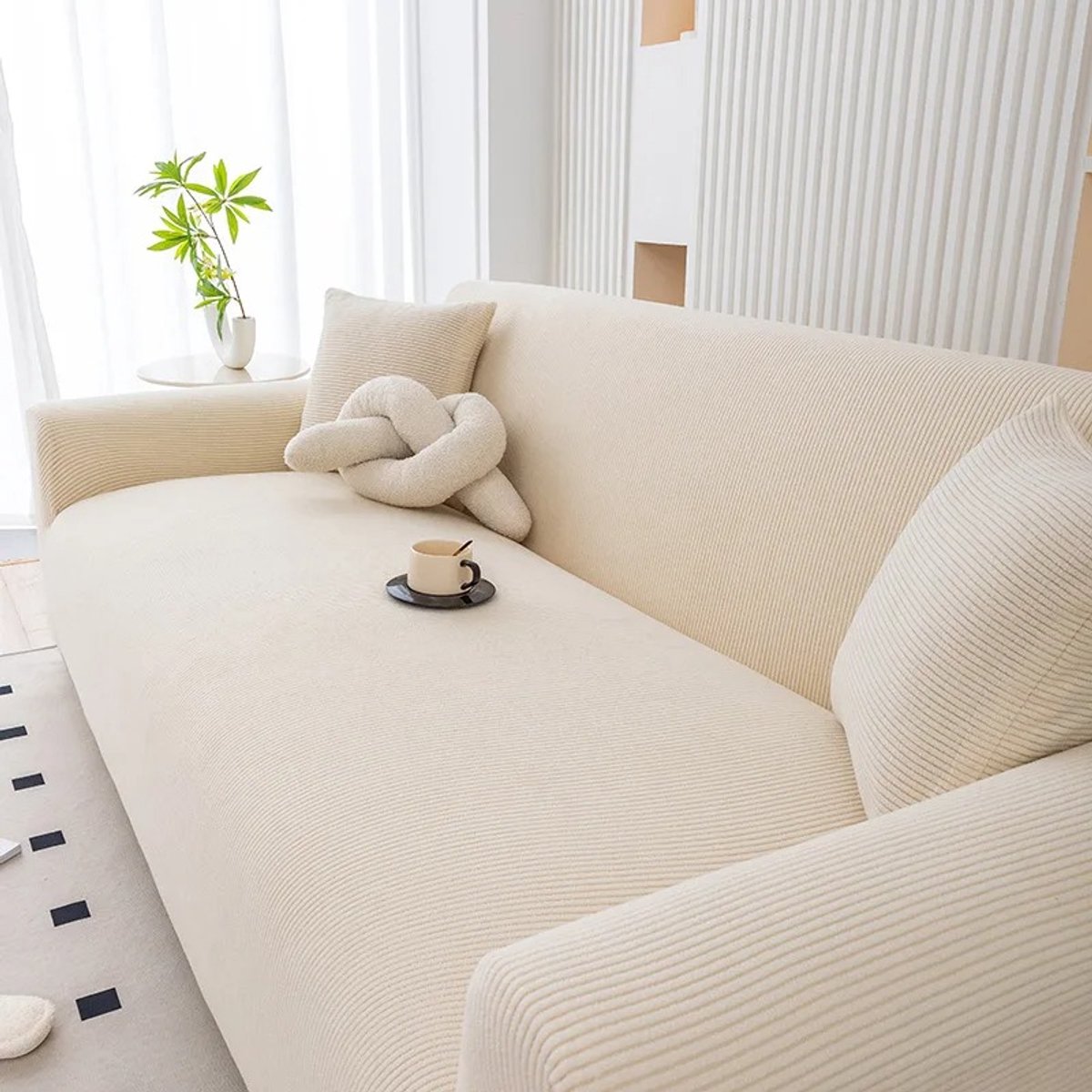 Nutrella Bankhoes - Sofa Cover - Bankbeschermer - Bankhoes Stretch - Antislip - Zacht - 90 x 140 cm - Machinewasbaar - Universele pasvorm - Cremewit