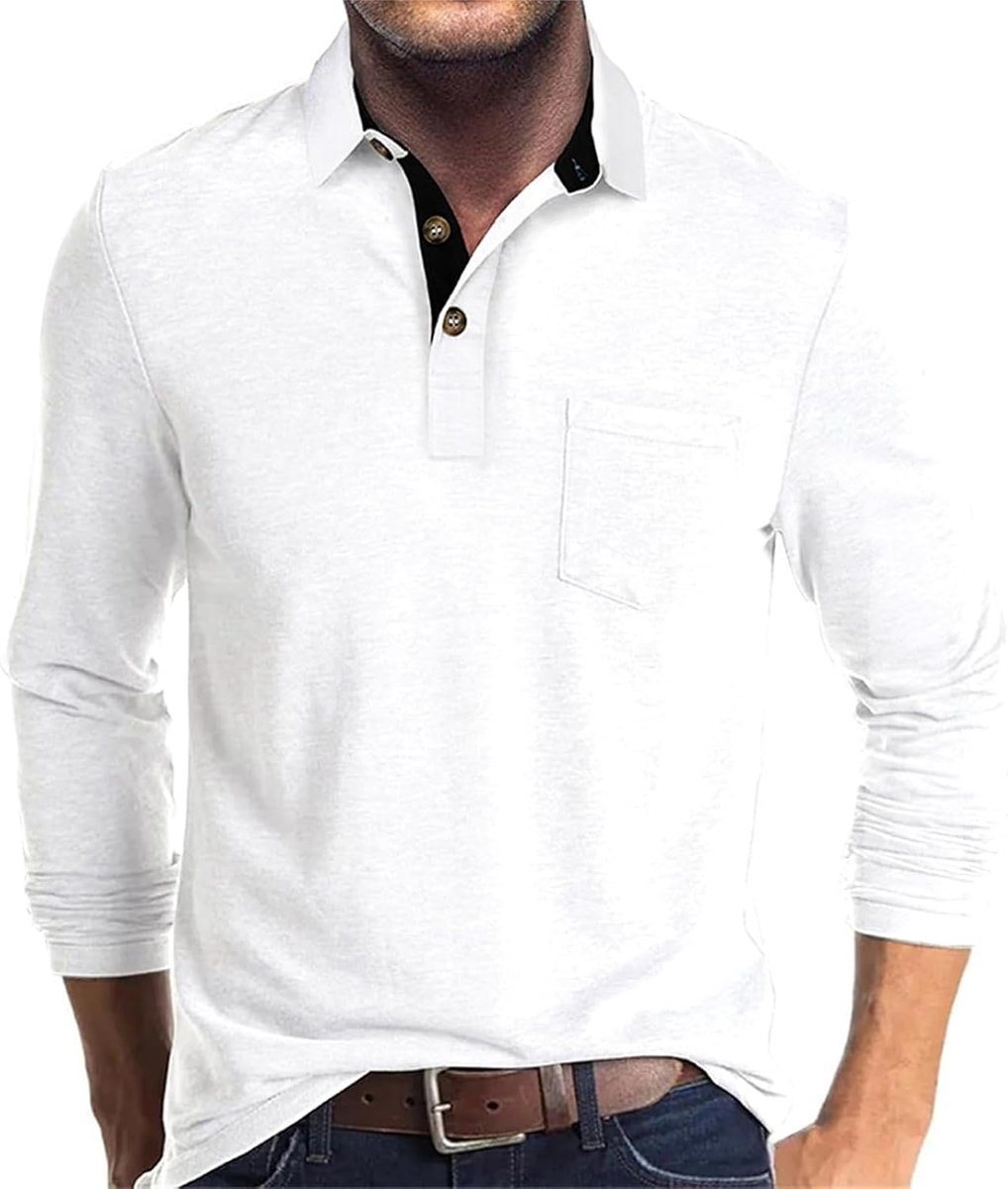 Poloshirt voor heren, lange mouwen, outdoor, casual, poloshirt, licht T-shirts, basic polo, hemd met zak
