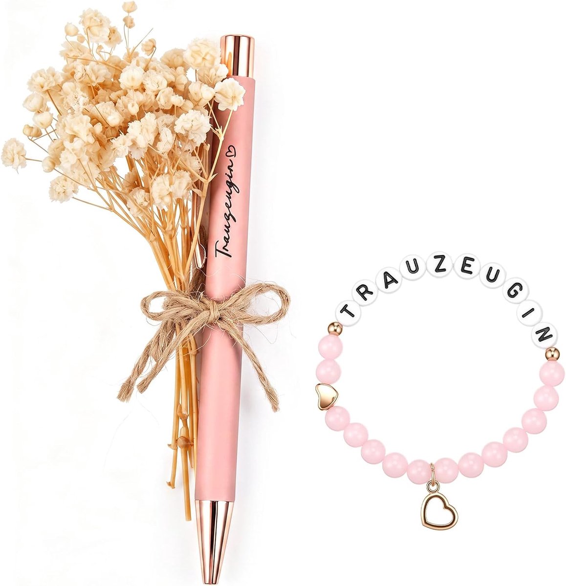 Cadeau Set Balpen Kaart Boeket Droogbloemen Armband voor Bruiloft Vrijgezellenfeest Verloving Vriendin Bridal Shower Huwelijkscadeau