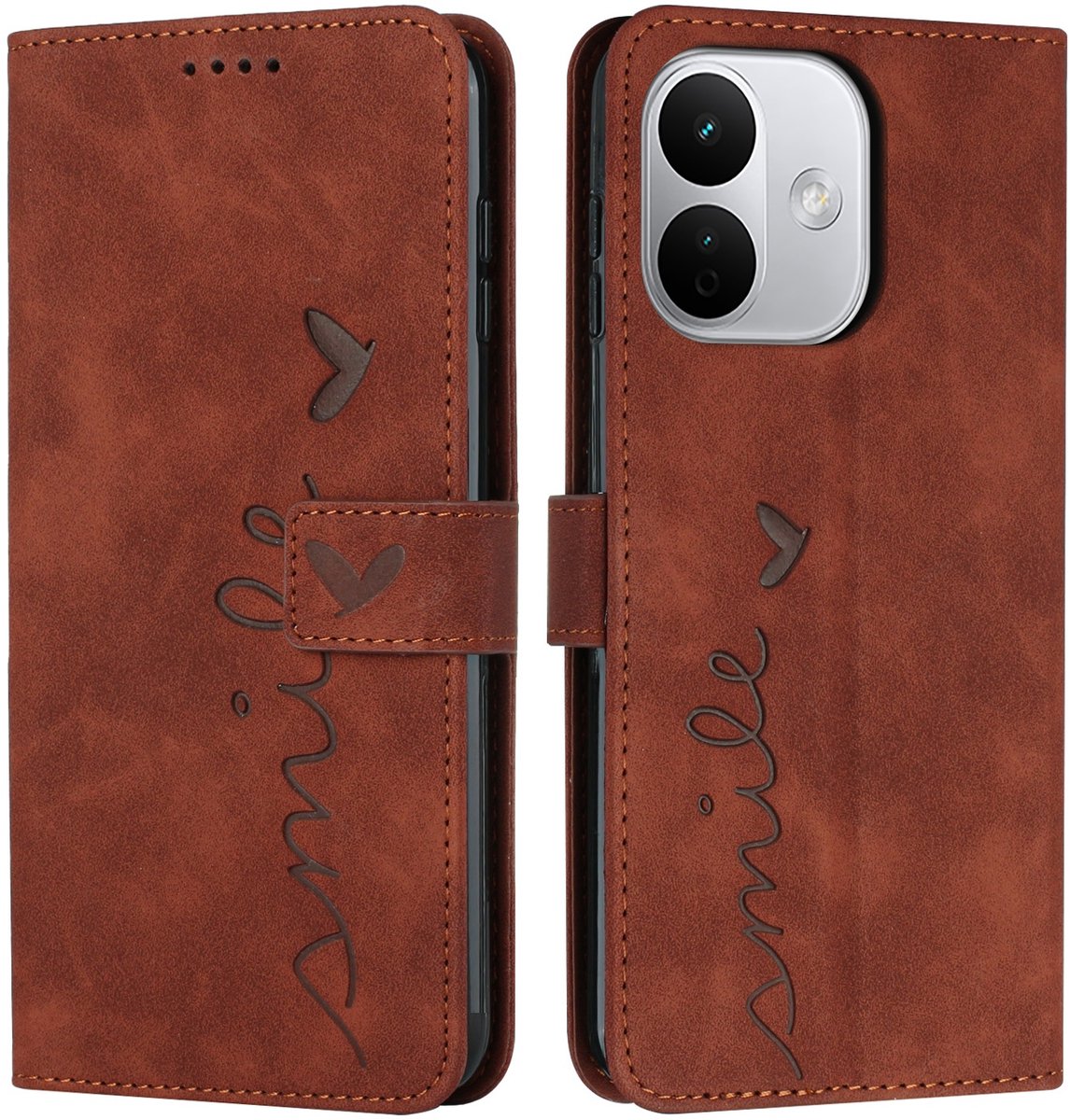 Coverup Hoesje - Geschikt voor Xiaomi Redmi Note 17 Pro Hoesje - Coverup Smile Book Case - Bruin