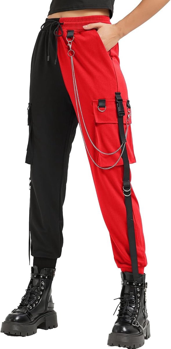 Cargo Broek Voor Vrouwen Techwear Vrouwen Losse Straat Rock Stijl Casual Zwarte Broek Met Ketting Goth Broek