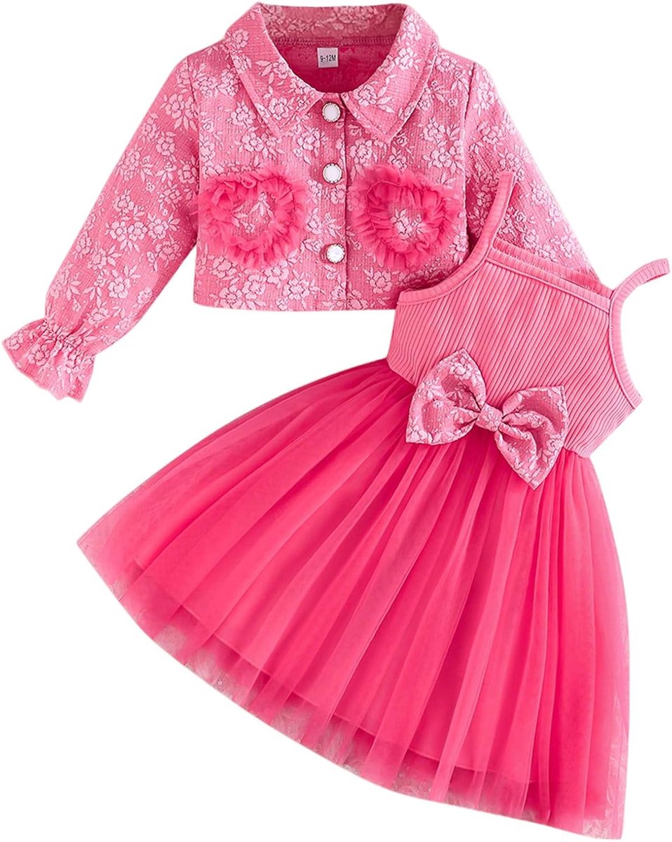 Baby Meisje Tutu Jurk met Vest Meisje Tule Mouwloze Jurk Bloemen Kant Jas Peuter Lange Mouw Outfit