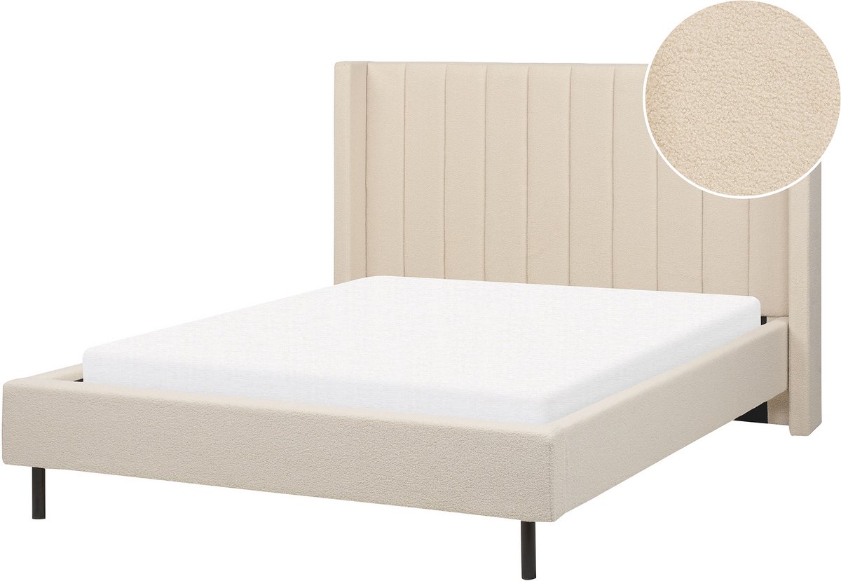 Beliani VILETTE - Tweepersoonsbed - Lichtbeige - 140 x 200 cm - Bouclé