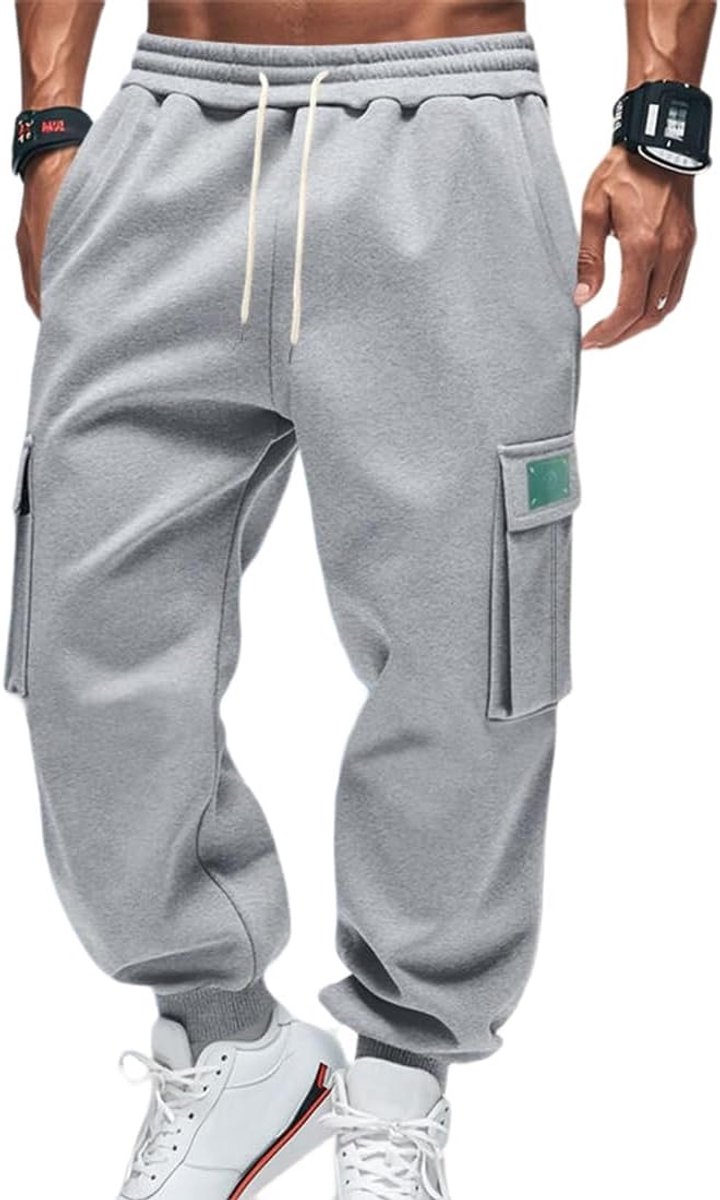 Cargobroek voor heren met zakken en trekkoord, elastische tailleband, casual fleece broek voor heren, winter, sport, joggen, fitness, trainingspak, outdoor, sweatpants voor heren, herfst