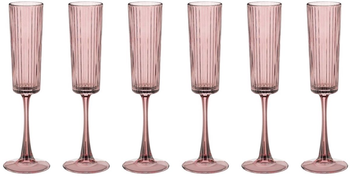 Mica Decorations Grigio Champagneglazen Set van 6 - Roze - Longtail Model - Hoogte 24,5 cm - Diameter 5 cm - Champagneglas voor Feestelijke Gelegenheden en Diners