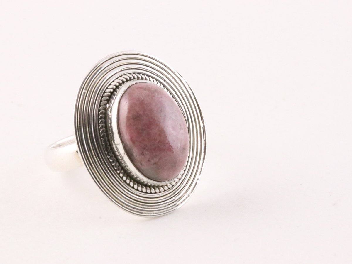 Ovale zilveren ring met rhodoniet - maat 17.5